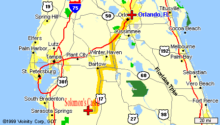 Map showing directions to Solomon's Castle 