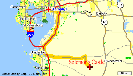 Map showing directions to Solomon's Castle 